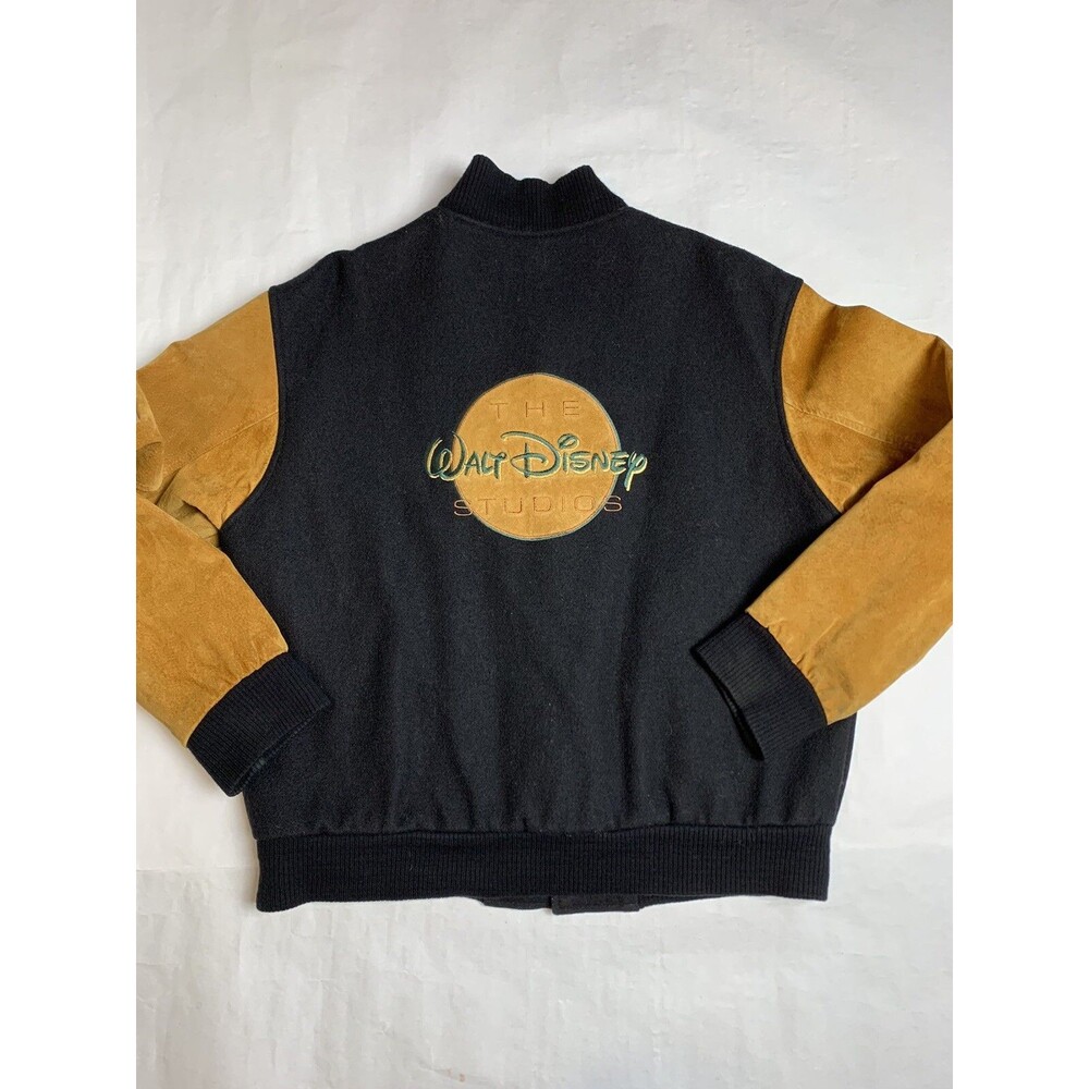Vintage Walt Disney Studios Leather Wool Bomber Jacket Mickey Mouse M - HTF - Picture 2 of 15